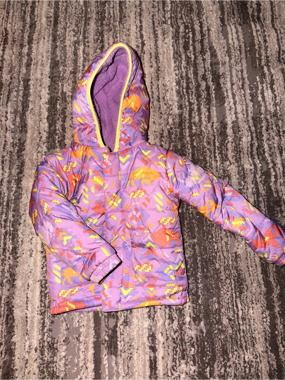Columbia Kids Purple & Orange Patterned Hooded Puffer Jacket